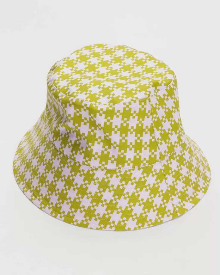 Baggu Bucket Hat : Pink Pistachio Pixel Gingham - | Hats