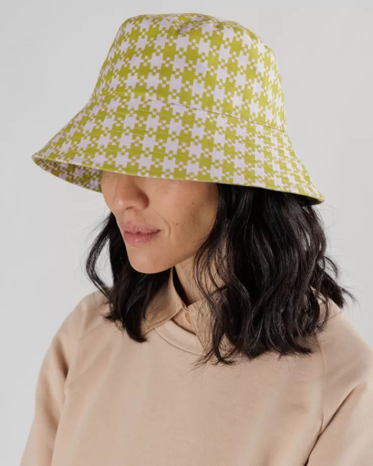 Baggu Bucket Hat : Pink Pistachio Pixel Gingham - | Hats