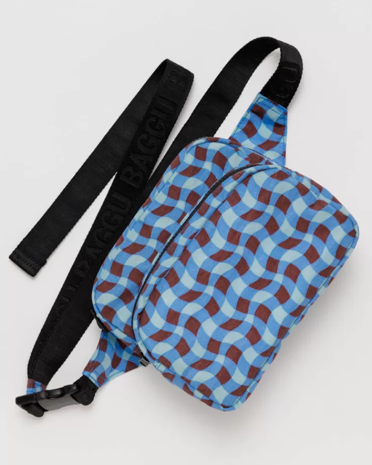 Baggu Fanny Pack : Wavy Gingham Blue - | Travel