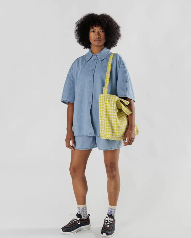 Baggu Horizontal Zip Duck Bag : Chartreuse Pixel Gingham - | Totes