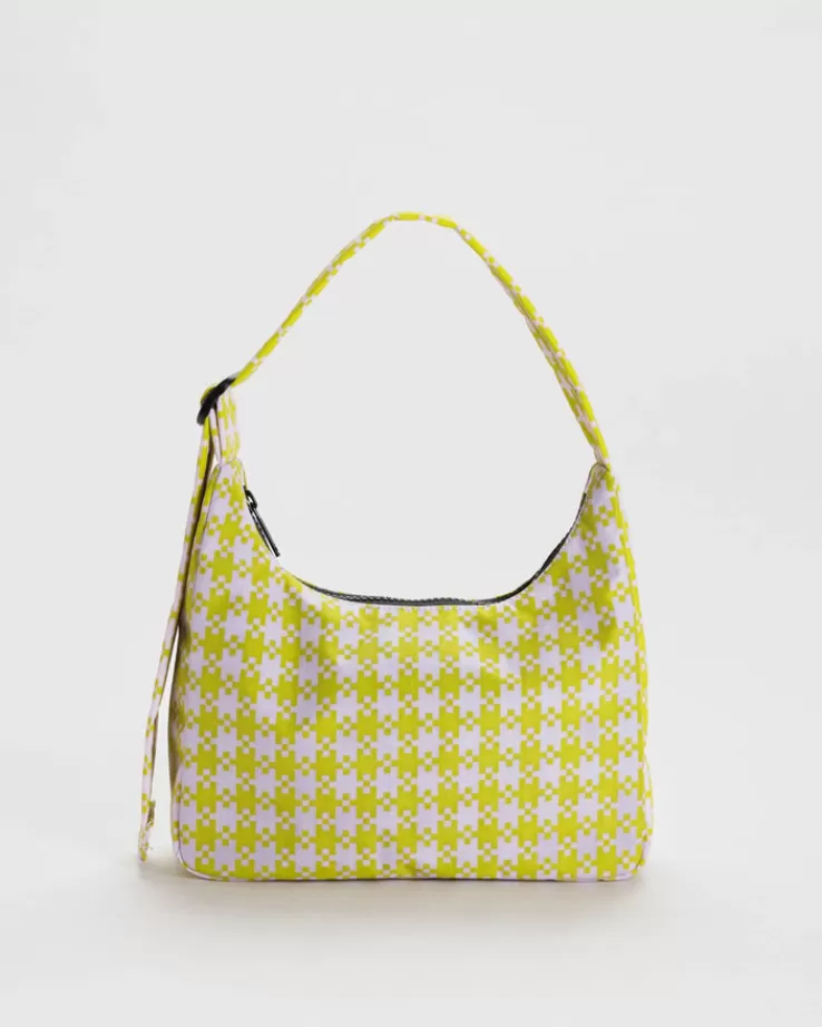 Baggu Mini Nylon Shoulder Bag : Pink Pistachio Pixel Gingham - | Purses