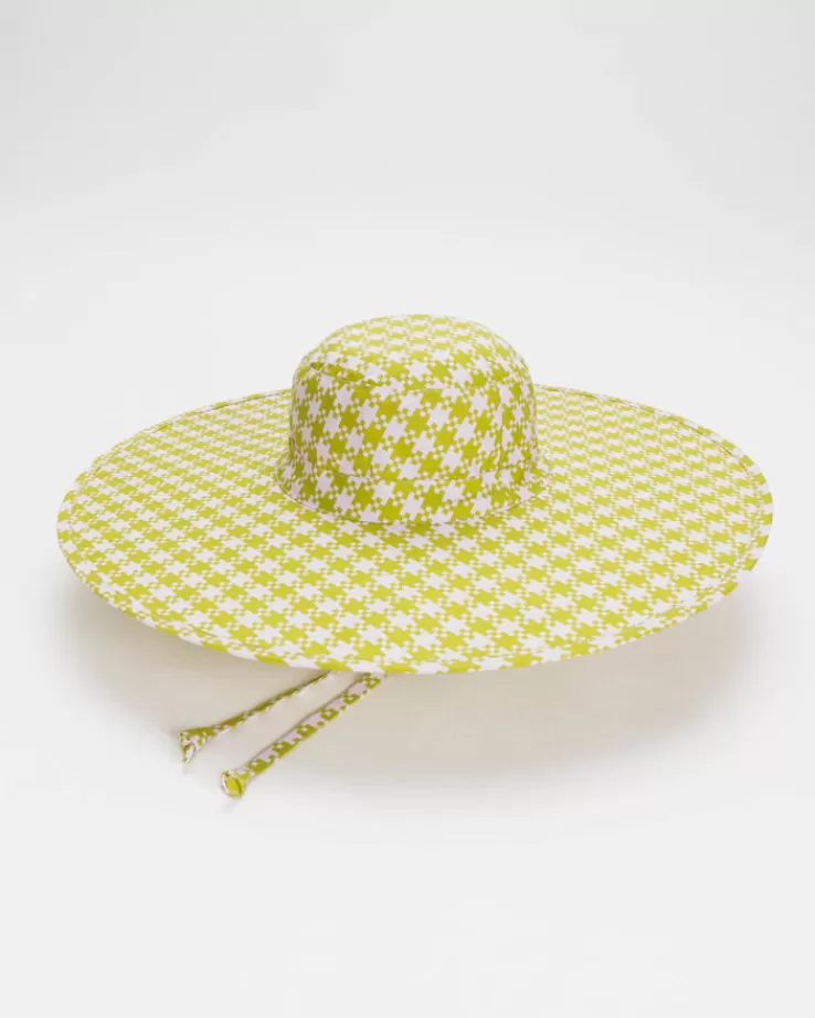 Baggu Packable Sun Hat : Pink Pistachio Pixel Gingham - | Hats