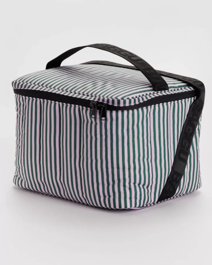 Baggu Puffy Cooler Bag : Lilac Candy Stripe - | Lunch Bags & Coolers