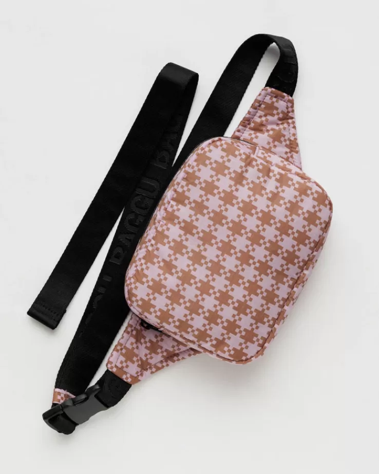 Baggu Puffy Fanny Pack : Rose Pixel Gingham - | Crossbody Bags