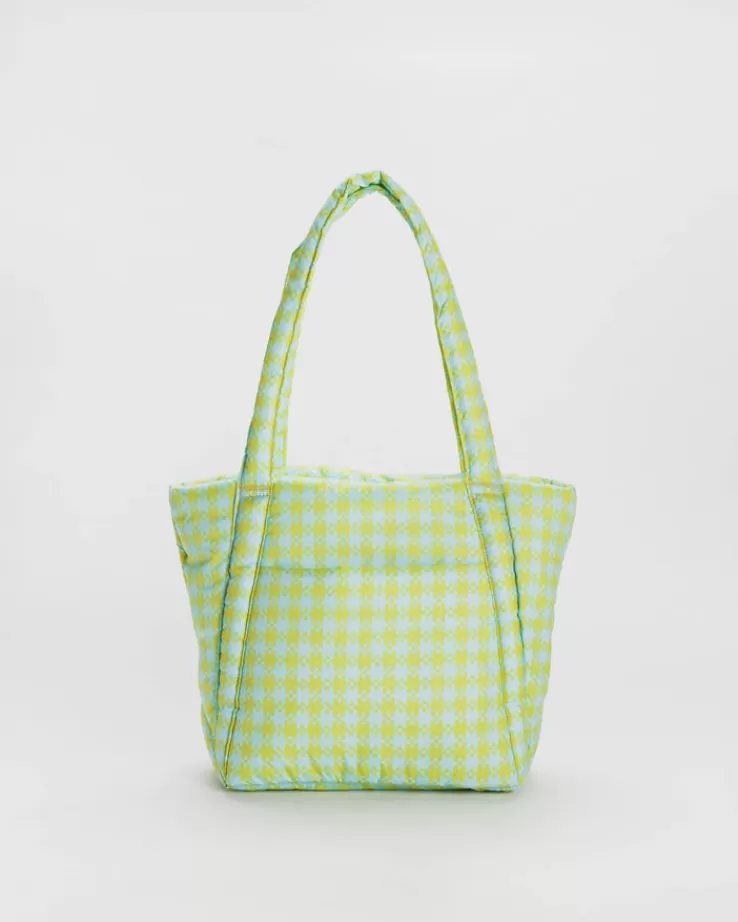 Baggu Puffy Mini Tote : Mint Pixel Gingham - | Totes