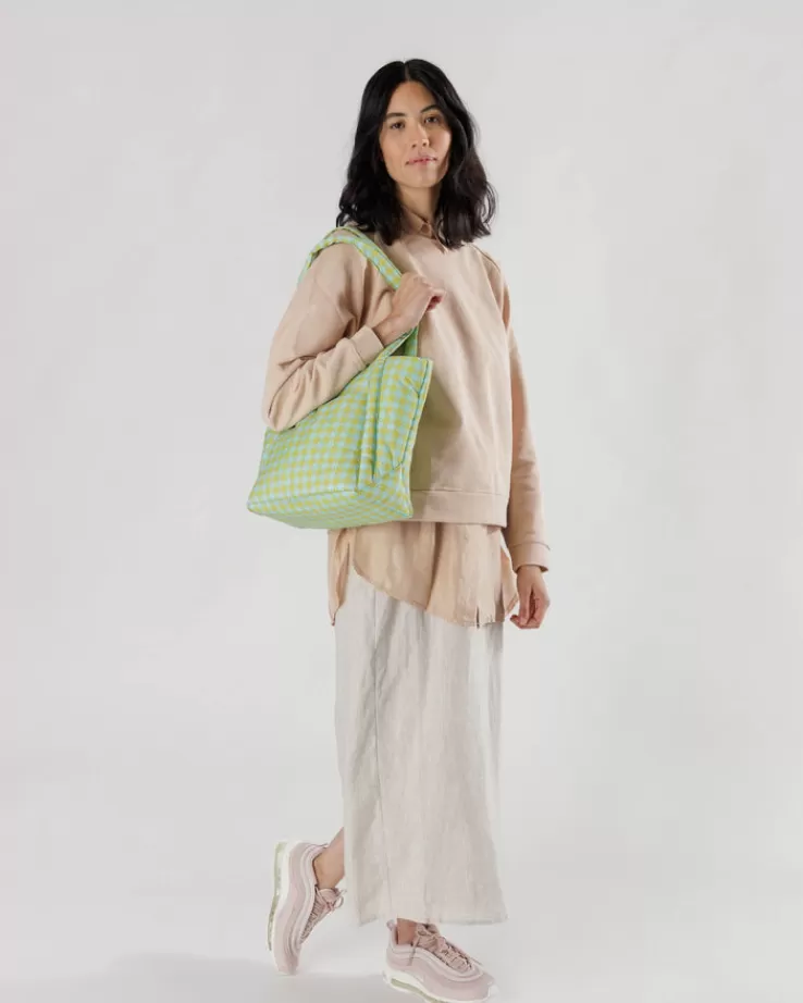 Baggu Puffy Mini Tote : Mint Pixel Gingham - | Totes