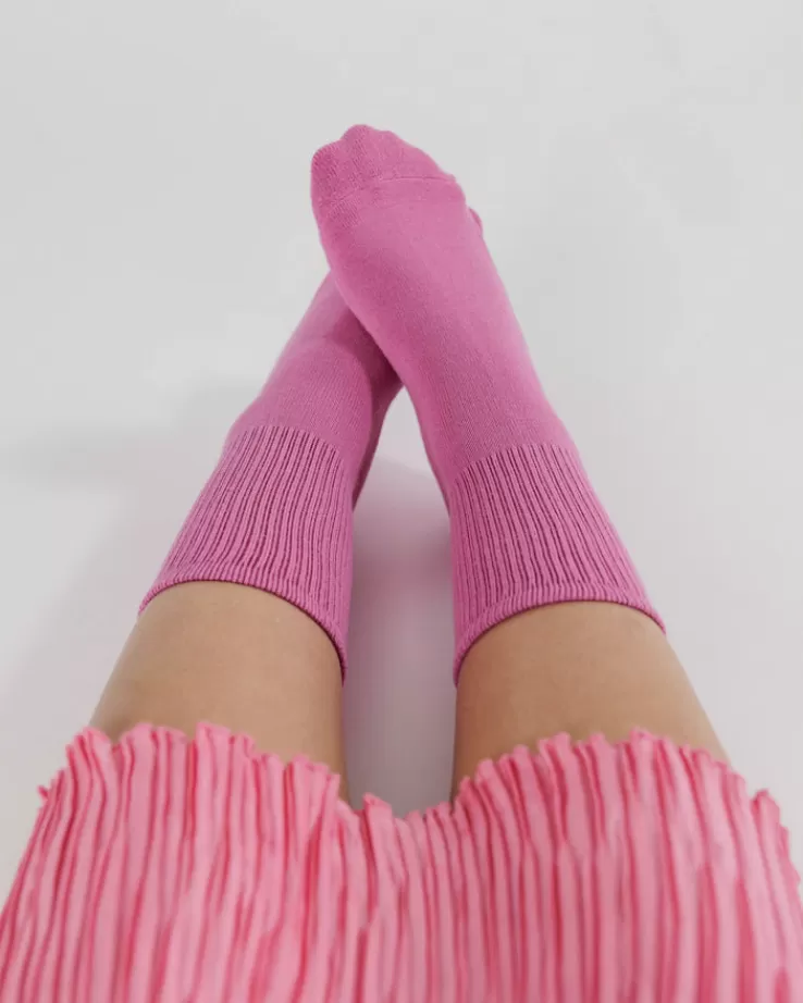 Baggu Ribbed Sock : Extra Pink - | Socks