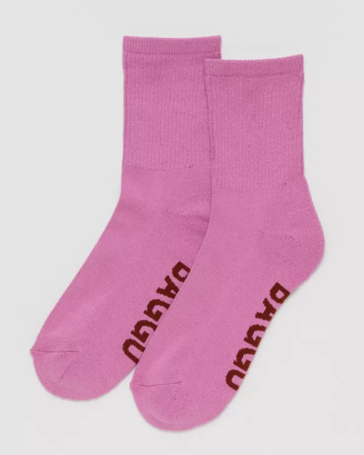 Baggu Ribbed Sock : Extra Pink - | Socks